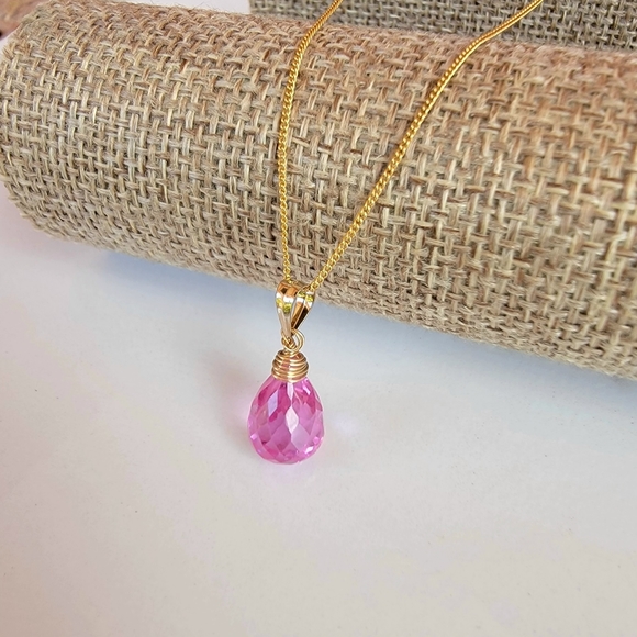 Pink sapphire  Necklace Minimalist Crystal Gemstone September Birthstone - Picture 2 of 6